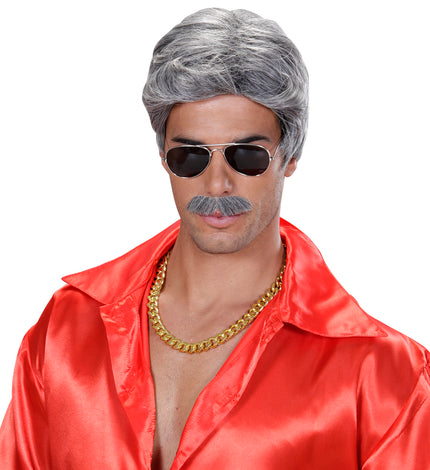 Widmann SRL pruik droomhaar playboy met snor grijs