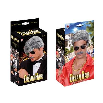 Widmann SRL pruik droomhaar playboy met snor grijs