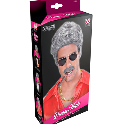 Widmann SRL pruik droomhaar playboy met snor grijs