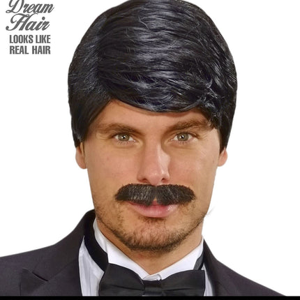 Widmann SRL pruik droomhaar playboy met snor zwart