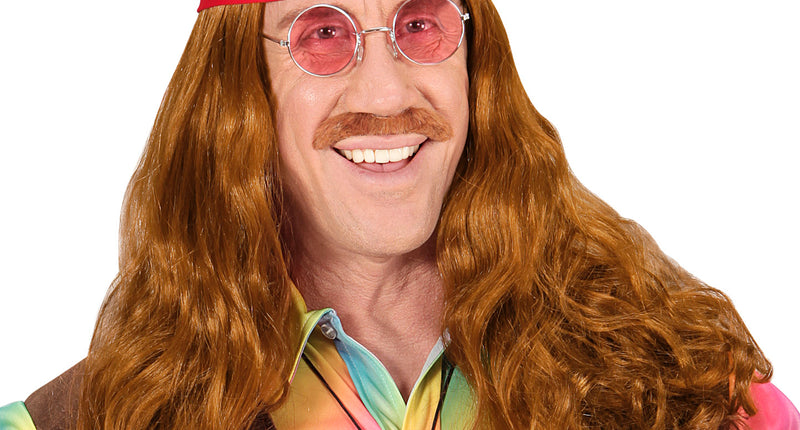 Widmann SRL Pruik, Hippie Met Hoofdband En Snor