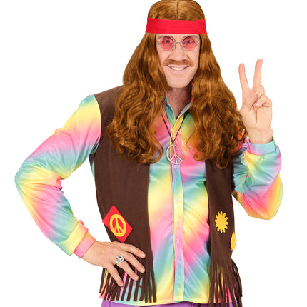 Widmann SRL Pruik, Hippie Met Hoofdband En Snor