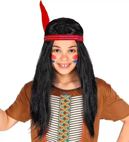 Widmann SRL Pruik indiaan kind met hoofdband en veer Innie