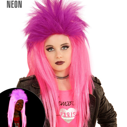 Widmann SRL Pruik kind punk roze en paars