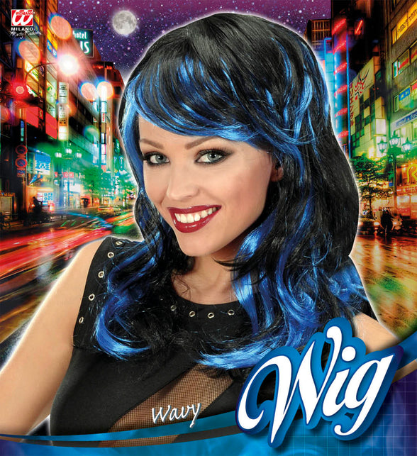 Widmann SRL pruik lang golvend haar zwart-blauw