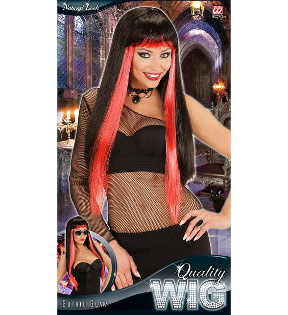 Widmann SRL Pruik lang haar zwart met rood