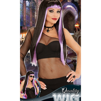 Widmann SRL Pruik lang zwart met paars haar