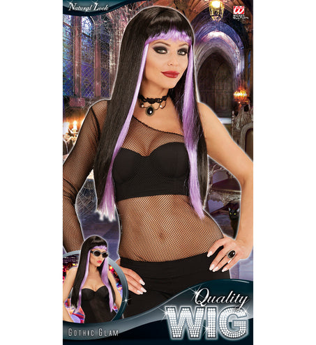 Widmann SRL Pruik lang zwart met paars haar