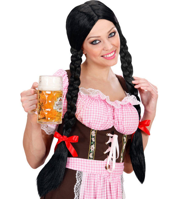 Widmann SRL pruik lange vlechten zwart