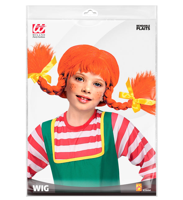 Widmann SRL Pruik Pipi met staartjes kinderen