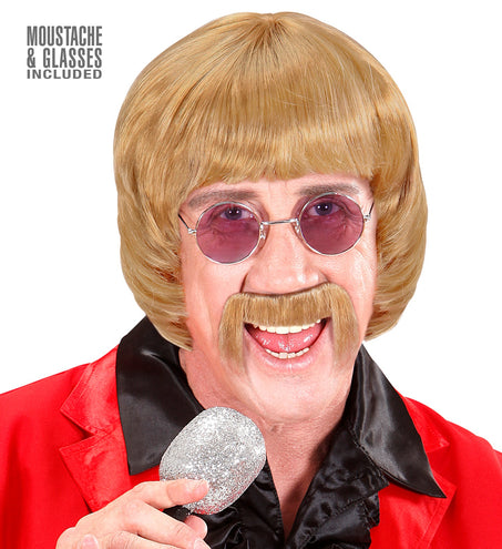 Widmann SRL pruik popster 60s blond met snor en bril