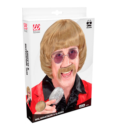 Widmann SRL pruik popster 60s blond met snor en bril