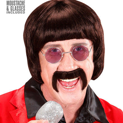 Widmann SRL pruik popster 60s bruin met snor en bril