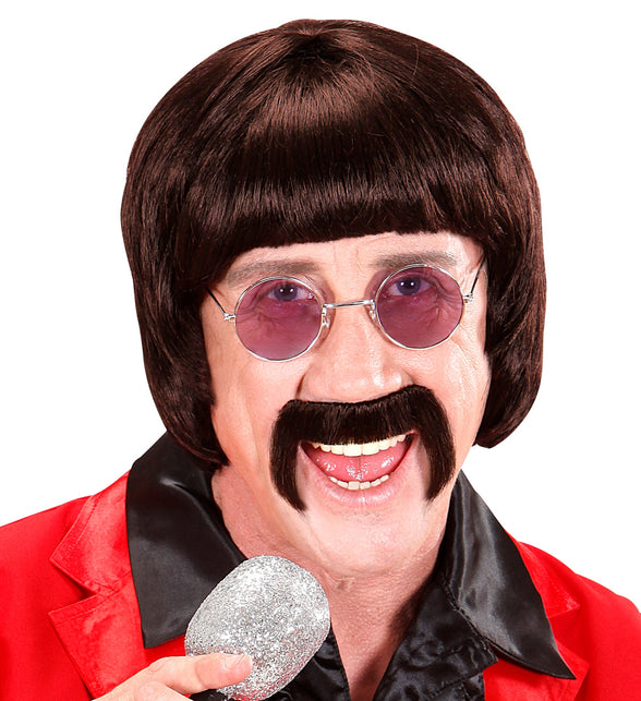 Widmann SRL pruik popster 60s bruin met snor en bril