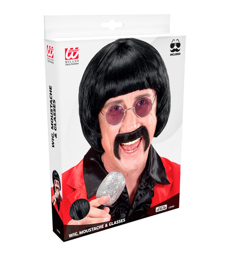Widmann SRL pruik popster 60s zwart met snor en bril
