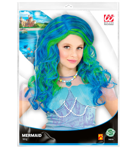 Widmann SRL Pruik, Zeemeermin Blauw/Groen Kind