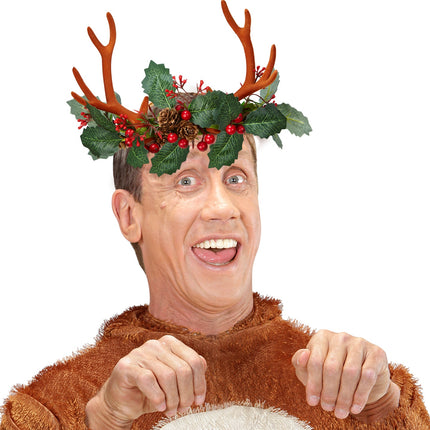 Widmann SRL Rendier hoorns met hulst en dennenappels