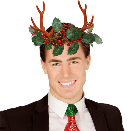 Widmann SRL Rendier hoorns met hulst en dennenappels