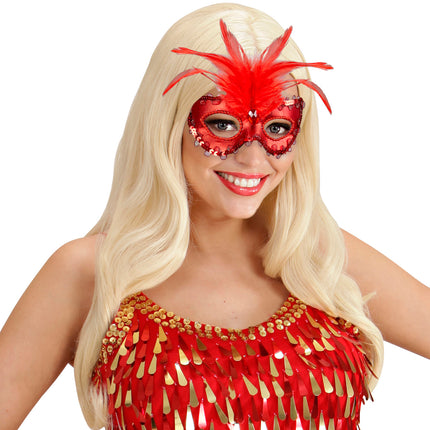Widmann SRL Rode baronessen oogmaskertjes met veertjes