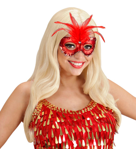 Widmann SRL Rode baronessen oogmaskertjes met veertjes