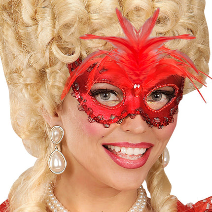 Widmann SRL Rode baronessen oogmaskertjes met veertjes