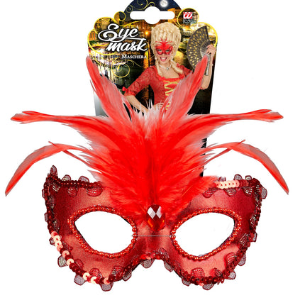 Widmann SRL Rode baronessen oogmaskertjes met veertjes