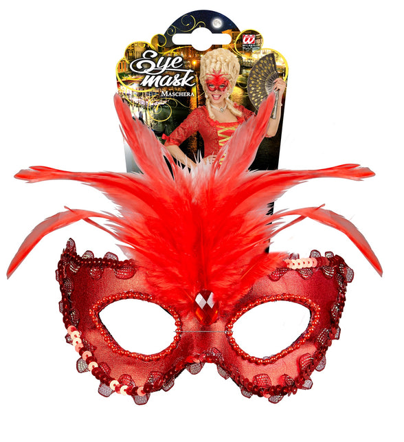 Widmann SRL Rode baronessen oogmaskertjes met veertjes
