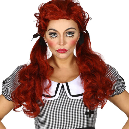 Widmann SRL Rode halloween pruik met twee staartjes