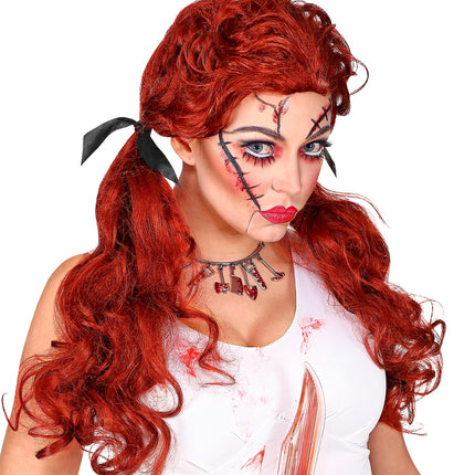 Widmann SRL Rode halloween pruik met twee staartjes