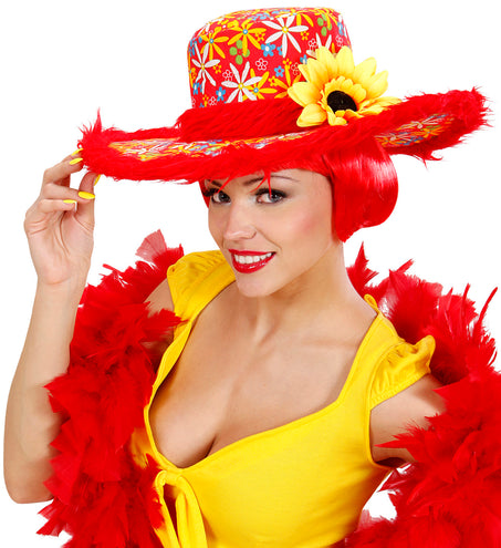 Widmann SRL Rode hoed Ibiza met zonnebloem