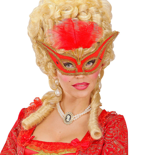 Widmann SRL Rode oogmaskers met veertjes