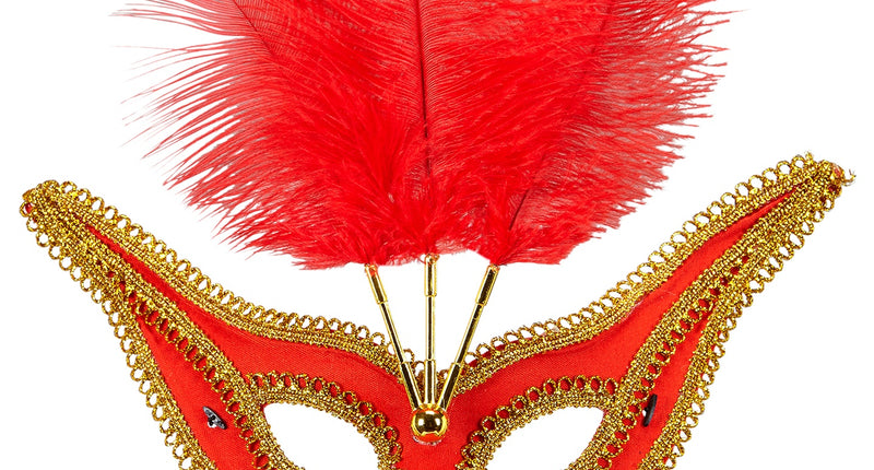 Widmann SRL Rode oogmaskers met veertjes