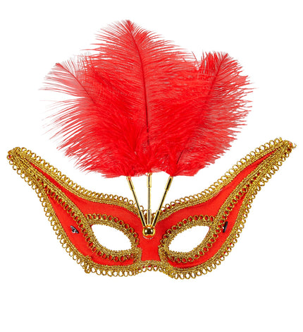 Widmann SRL Rode oogmaskers met veertjes