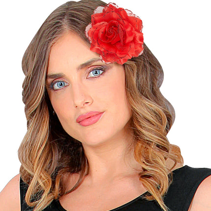 Widmann SRL Rode roos haarclip