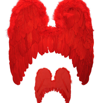 Widmann SRL Rode vleugels met marabou en glitters