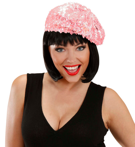 Widmann SRL Roze baret pailletten glitter muts