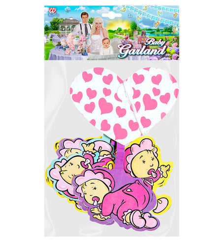 Widmann SRL Roze hartjes slingers voor geboorte