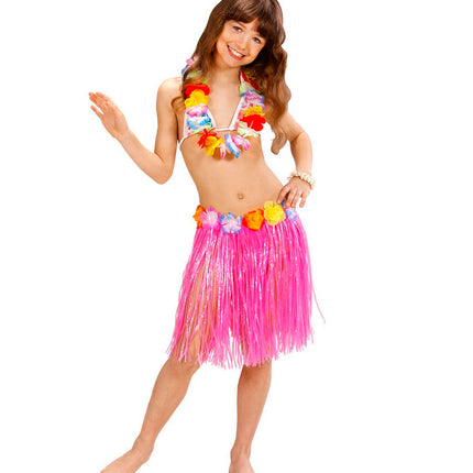 Widmann SRL Roze Hawaiirokje met bloemenriem kind