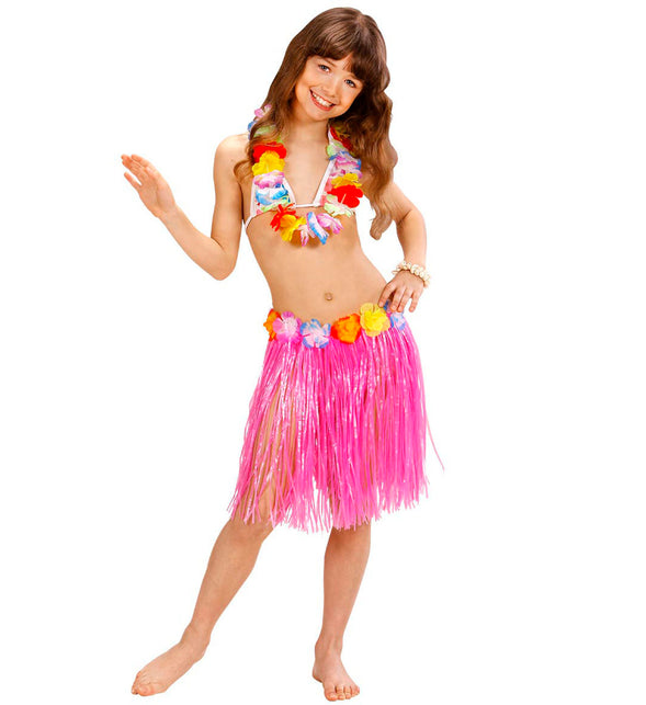 Widmann SRL Roze Hawaiirokje met bloemenriem kind