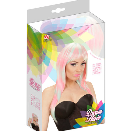 Widmann SRL Roze met turquoise gemêleerde pruik