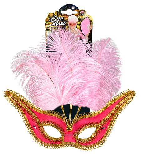 Widmann SRL Roze oogmaskers met veertjes