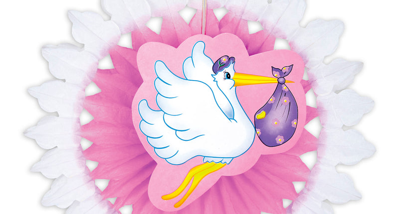 Widmann SRL Roze ooievaar waaier decoratie