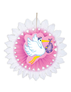 Widmann SRL Roze ooievaar waaier decoratie