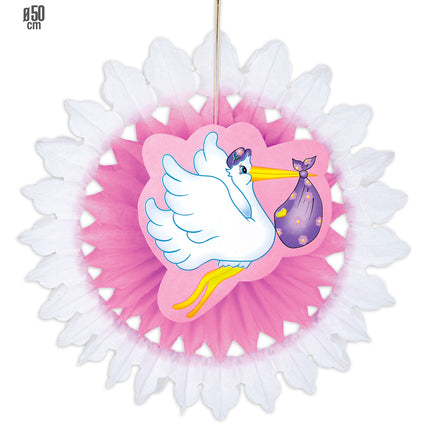 Widmann SRL Roze ooievaar waaier decoratie