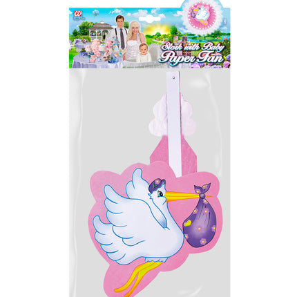 Widmann SRL Roze ooievaar waaier decoratie