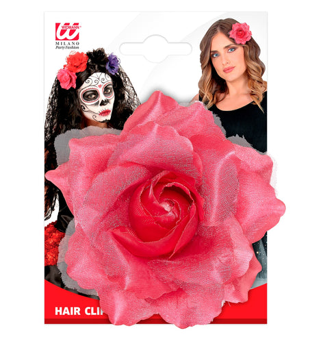 Widmann SRL Roze roos haarclip met glitters