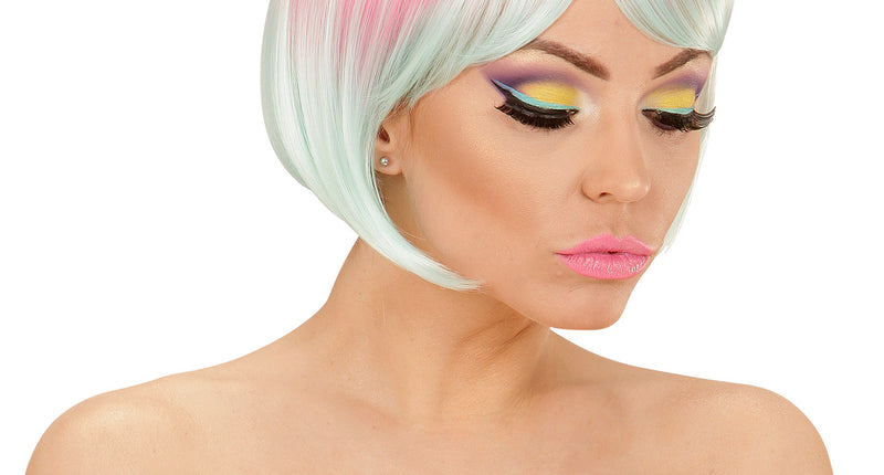 Widmann SRL Roze-turquoise boblijn pruik