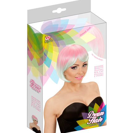 Widmann SRL Roze-turquoise boblijn pruik