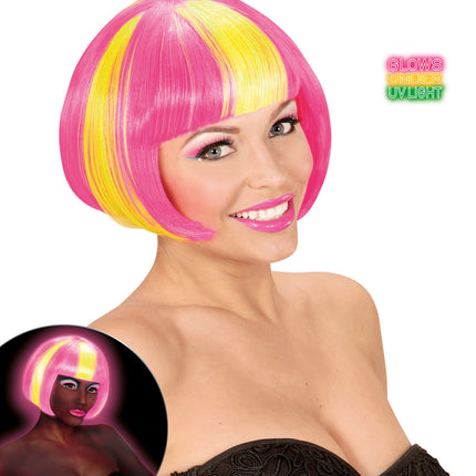 Widmann SRL Roze/gele neon pruik, Valentina