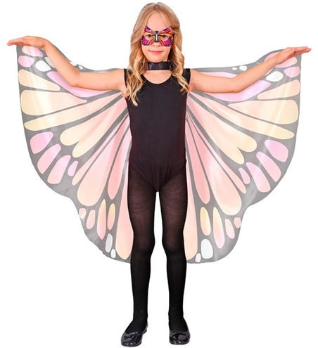 Widmann SRL Roze/oker vlindervleugels en oogmasker kind